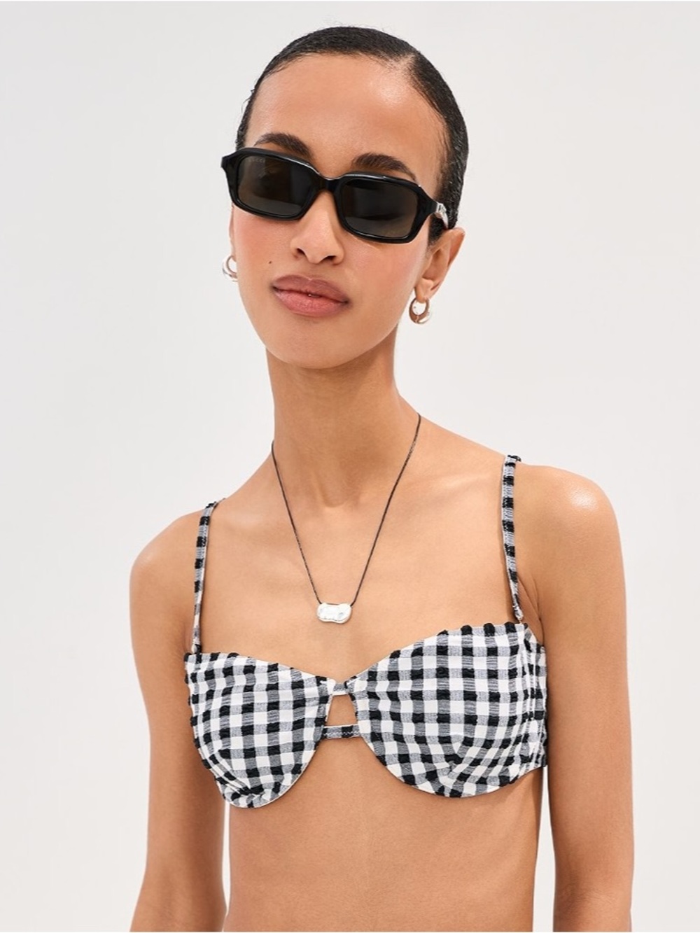 LE BOP Underwire Bikini Top & Low V Rise Bikini Bottoms- Gingham (Black/White)